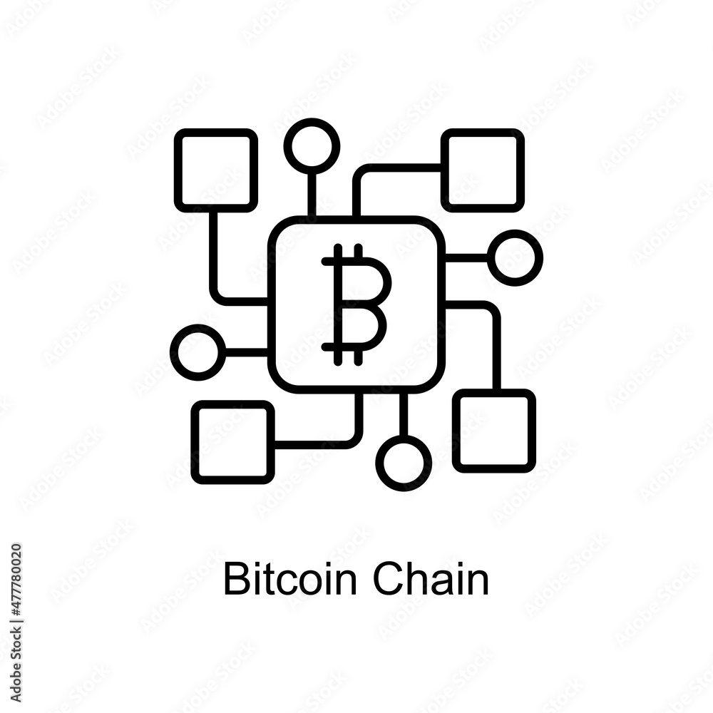 Poster bitcoin chain vector outline icon for web isolated on white background eps 10 file