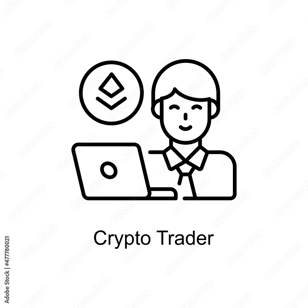 Poster crypto trader vector outline icon for web isolated on white background eps 10 file