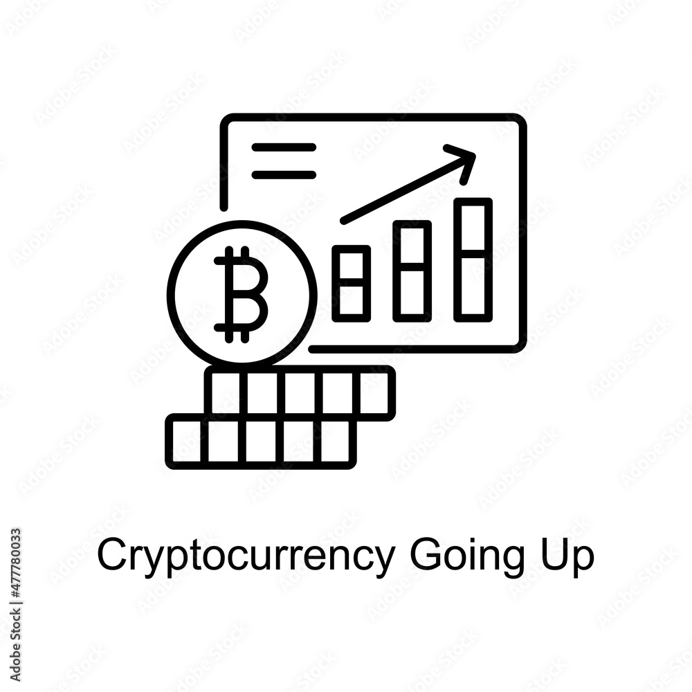 Poster cryptocurrency going up vector outline icon for web isolated on white background eps 10 file