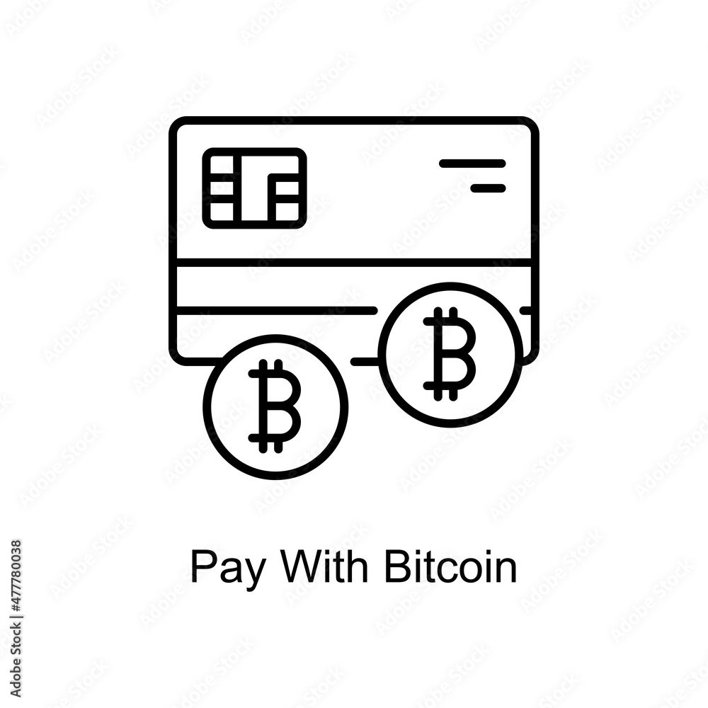 Poster pay with bitcoin vector outline icon for web isolated on white background eps 10 file