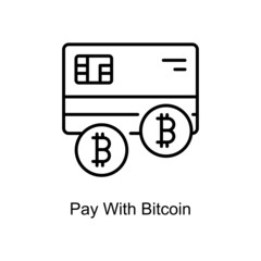 Pay With Bitcoin vector outline icon for web isolated on white background EPS 10 file