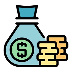 Money sack icon. Outline money sack vector icon color flat isolated