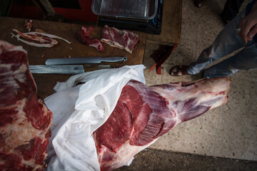 Veal meat at butcher shop