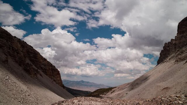 Time-lapse video of clouds passing over Great Basin National Park on a summer day as seen from Rock Glacier looking northeast towards Mt. Moriah, which is seen in the distance.