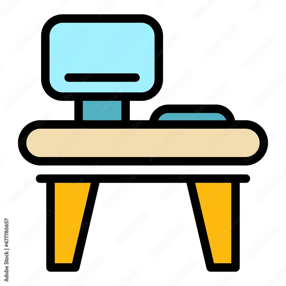 Poster office table icon. outline office table vector icon color flat isolated