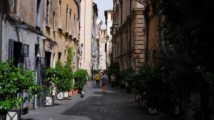 View of old narrow street in Rome, Italy. Architecture and landmark of Rome. Cozy cityscape of Rome. 