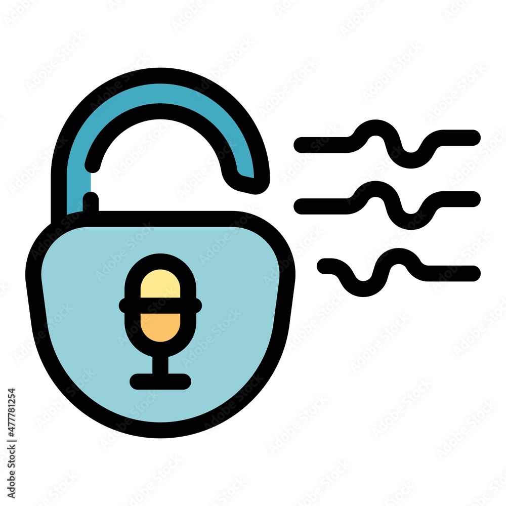 Poster unlock voice control icon. outline unlock voice control vector icon color flat isolated