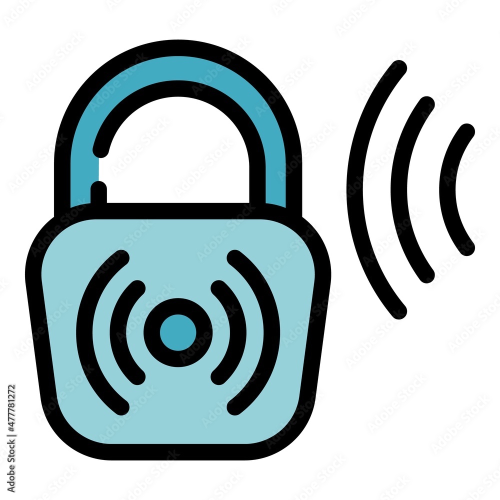 Poster lock voice recognition icon. outline lock voice recognition vector icon color flat isolated