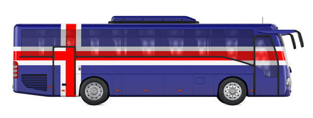 Bus travel in Iceland, Icelandic bus tours, concept. 3D rendering