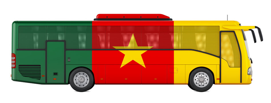 Bus travel in Cameroon, Cameroonian bus tours, concept. 3D rendering
