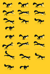 Storyboarding a cat running and jumping. Vector image of a feline movement. Image to create animation