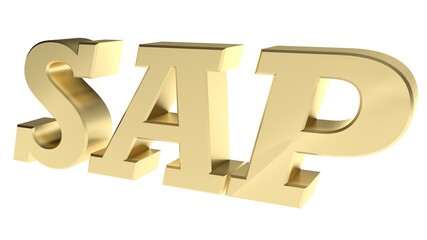 SAP brass write on white background - 3D rendering illustration