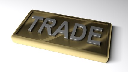 TRADE brass sign on white surface - 3D rendering illustration