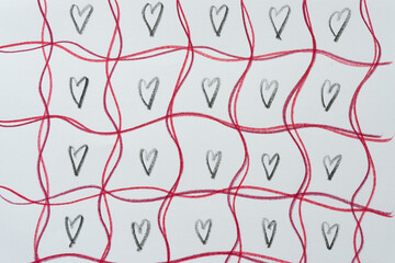 freehand black and red heart pattern background