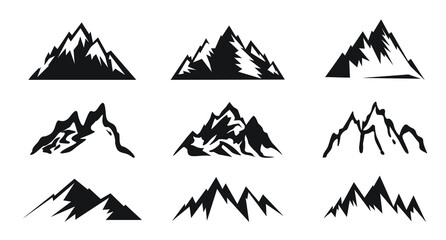 Set Mountain outline images. Vector Illustration and logo.