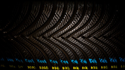 close-up of the tread of a tyre