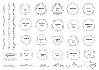 Fototapeta na wymiar Calligraphic design elements . Decorative swirls or scrolls, vintage frames , flourishes, labels and dividers. Retro vector illustration