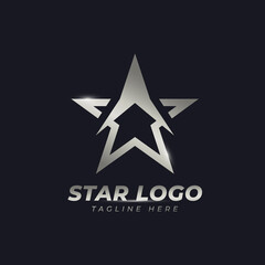 Silver Star Logo Vector Design Template in elegant Style with Black Background