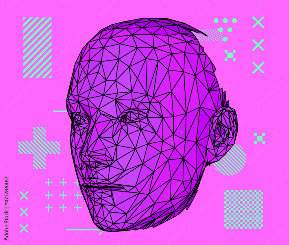Aufkleber 3D low poly wireframe model of a human head. Conceptual image of AI (artificial intelligence), VR (virtual reality), Deep Learning and Face recognition systems.