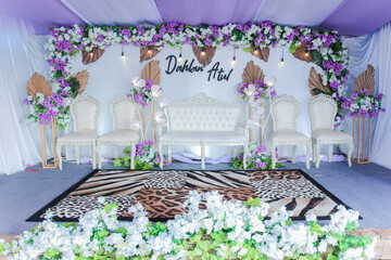 wedding decoration with purple theme, 3 January 2021, Tenggarong city, East Kalimantan Indonesia