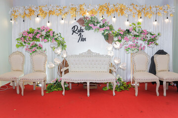 wedding decoration with special red carpet, 17 January 2021 Tenggarong city, East Kalimantan Indonesia
