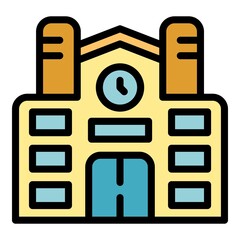 Train station building icon. Outline train station building vector icon color flat isolated