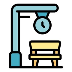Clock station icon. Outline clock station vector icon color flat isolated