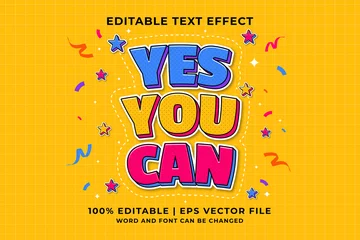 Fotobehang Motiverende quotes Editable text effect - Yes You Can Cartoon template style premium vector