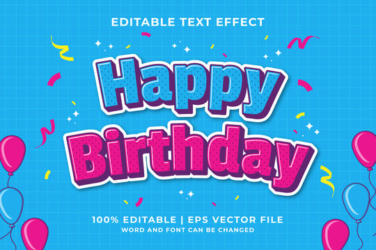 Editable text effect - Happy Birthday Cartoon template style premium vector - Powered by Adobe