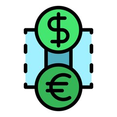 Money conversion icon. Outline money conversion vector icon color flat isolated