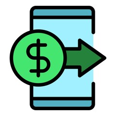 Phone money transfer icon. Outline phone money transfer vector icon color flat isolated
