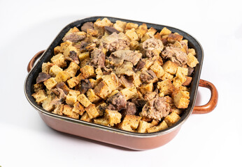 Traditional Albanian dish flatten with turkey (përshesh) 