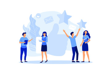 best performance, score five points. people leave reviews and comments that successful work is the highest score,  flat vector illustration 