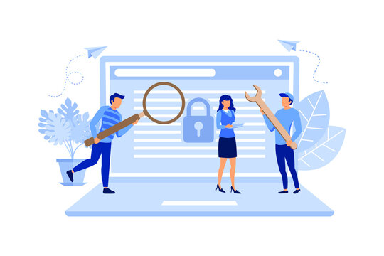 the concept of protecting computer data for a web page, coding, programming, application development flat modern design illustration Premium Vector