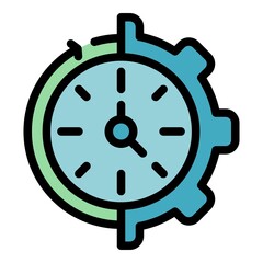 Gear wheel time management icon. Outline Gear wheel time management vector icon color flat isolated - obrazy, fototapety, plakaty