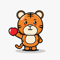 Cute Chinese Tiger Bring Love. Vector of cute tiger with love.