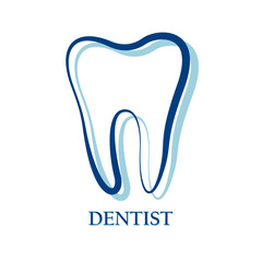 Stylized tooth. Outline drawing. Dentist or dentistry logo