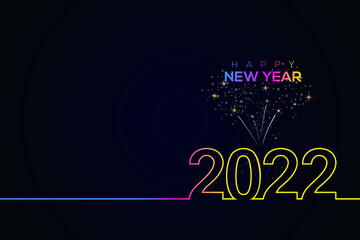2022. happy new year background creative greeting card design with blue background. fireworks colored line design numbers.