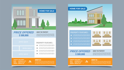 Real estate flyer brochure marketing template. home for sale promotion flyer template vector illustration. 