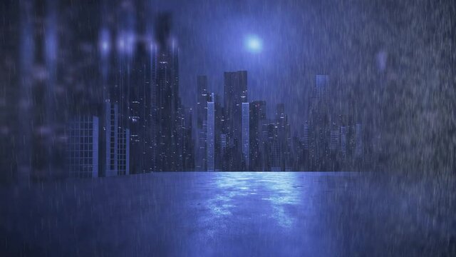 raining in front of city line and skyscrapers