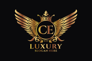Luxury royal wing Letter CE crest Gold color Logo vector, Victory logo, crest logo, wing logo, vector logo template.