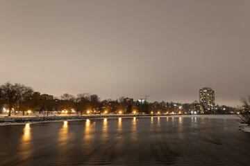 View of the city river at night