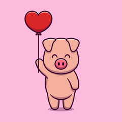 Obraz na płótnie Canvas Cute pig holding love balloon cartoon icon illustration