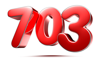 Rounded red numbers 703 on white background 3D illustration with clipping path