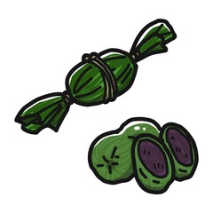 あんこ入りのヨモギ餅を笹で包んだご当地和菓子、笹だんごのイラスト