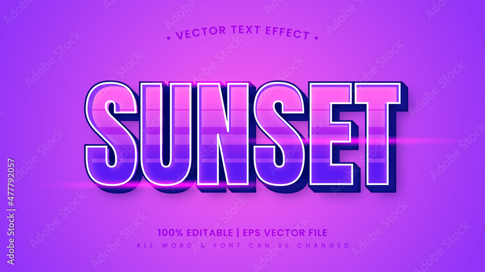 Poster sunset retro 3d editable text style effect