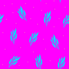 Fototapeta na wymiar Seamless pattern with hand drawn leaves branch,illustration for wrapping paper,wallpaper,textile and fabric design,abstract botanical motif for decoration on bright pink background,floral print.