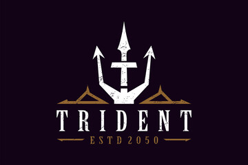 Vintage Trident Spear of Poseidon Neptune God Triton King logo design