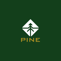 Pine logo design with abstract home vector graphic