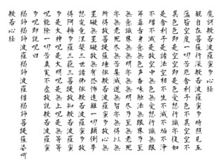 白背景で黒の筆文字の般若心経全文